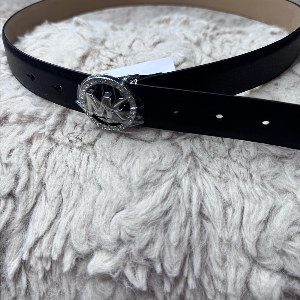 Michael Kors Black Belt with Silver and crystal Logo Buckle X1 - Picture 8 of 12